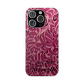 Floral Strength iPhone Case – Pink Abstract Leaf Pattern with "Her Faith Is Her Strength"