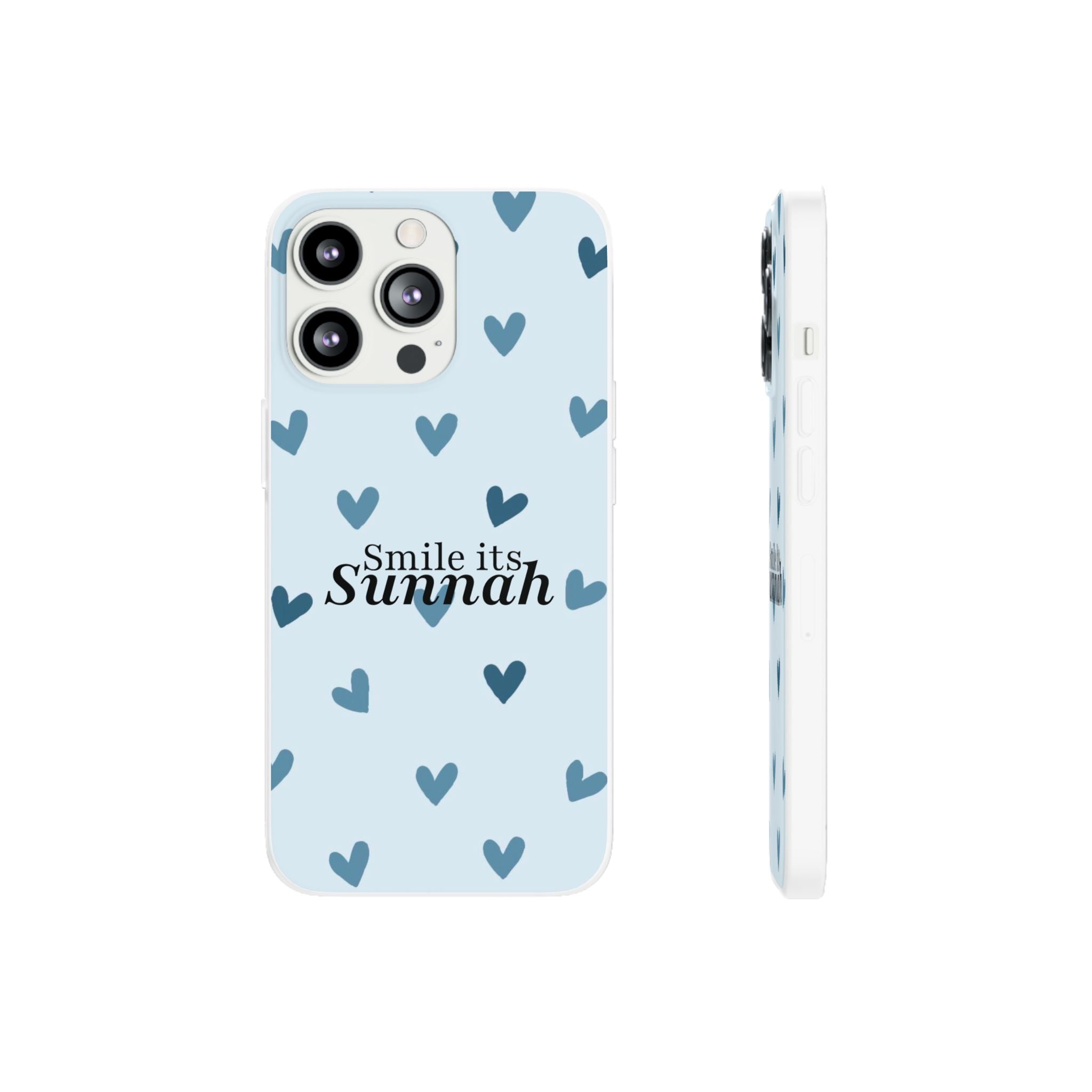 ''Smile It's Sunnah'' Light Blue Heart Pattern - Flexi Case