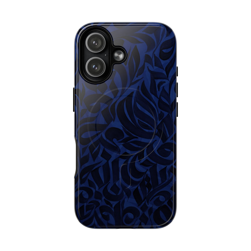 Floral Calligraphy Navy Blue- Magnetic Case