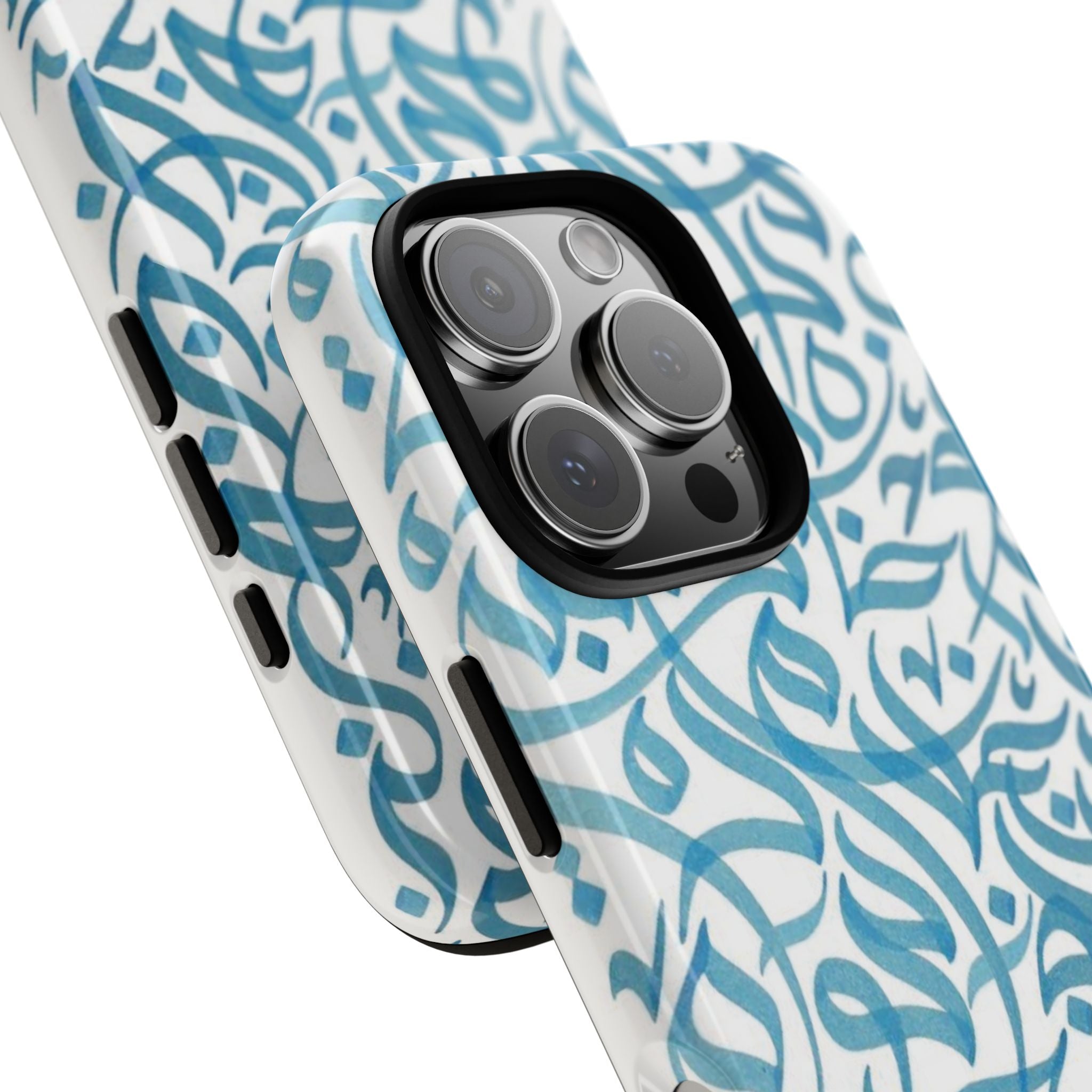 Arabic Calligraphy Pattern Phone Case — Blue Decorative Tough Case