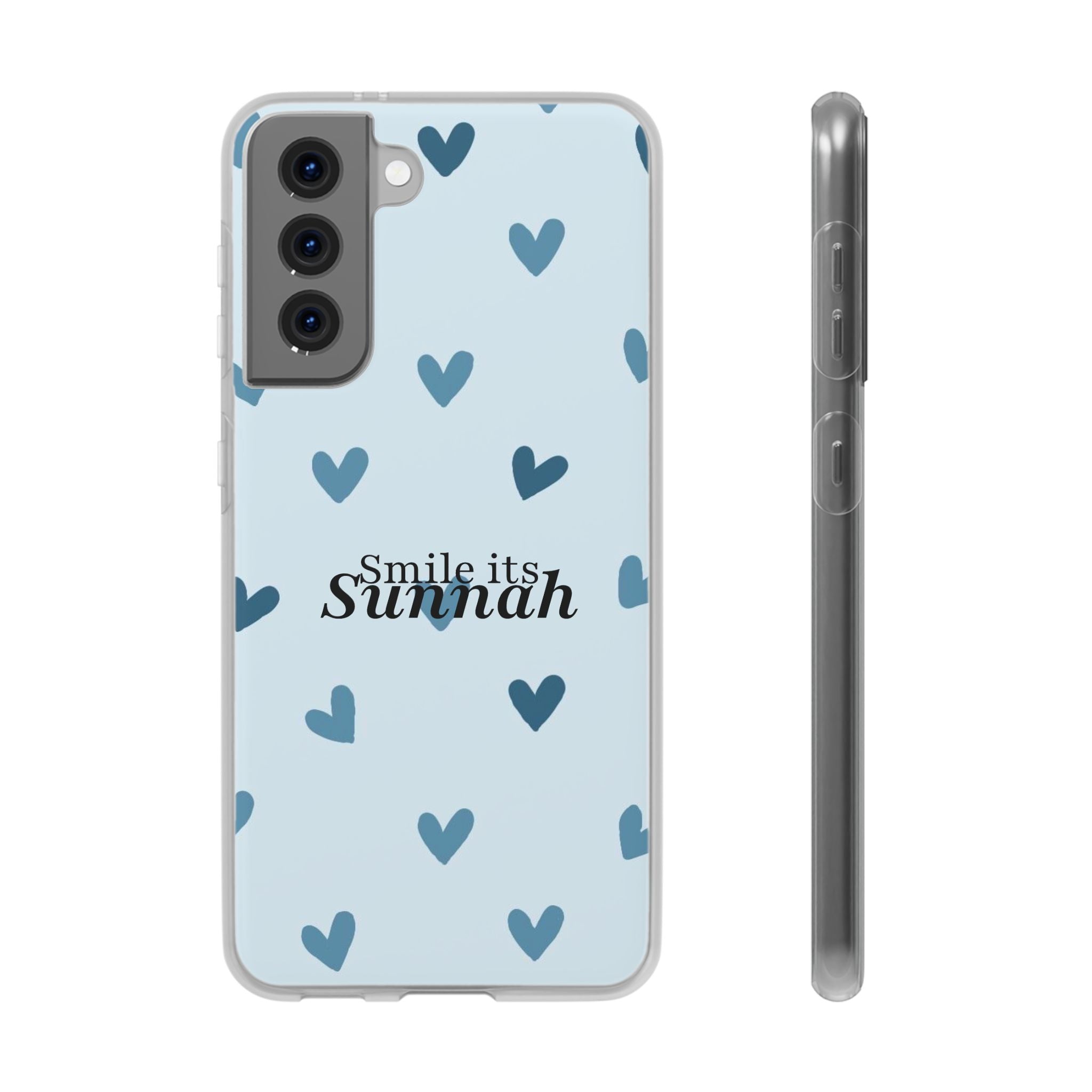 ''Smile It's Sunnah'' Light Blue Heart Pattern - Flexi Case