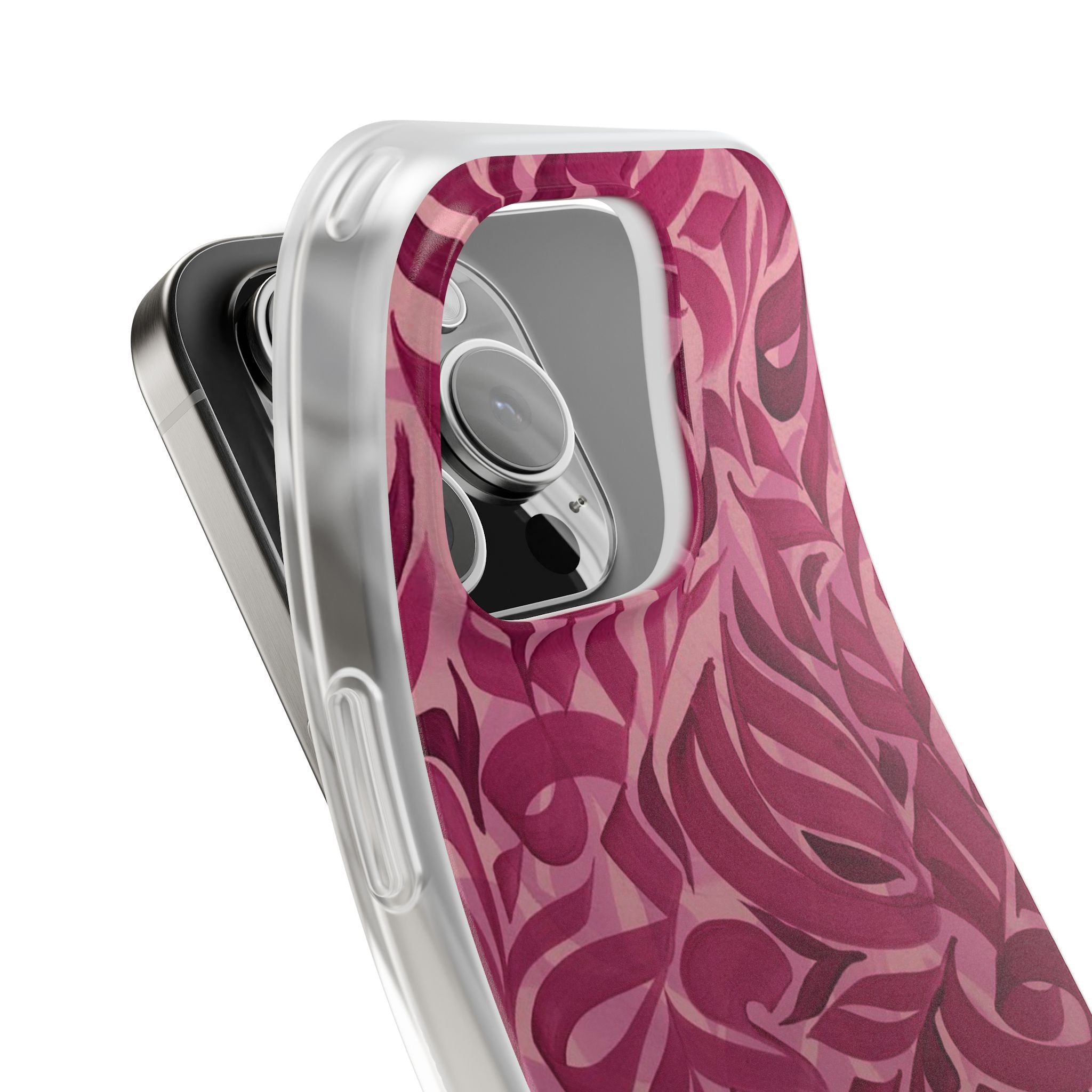 Floral Strength iPhone Case – Pink Abstract Leaf Pattern with "Her Faith Is Her Strength"